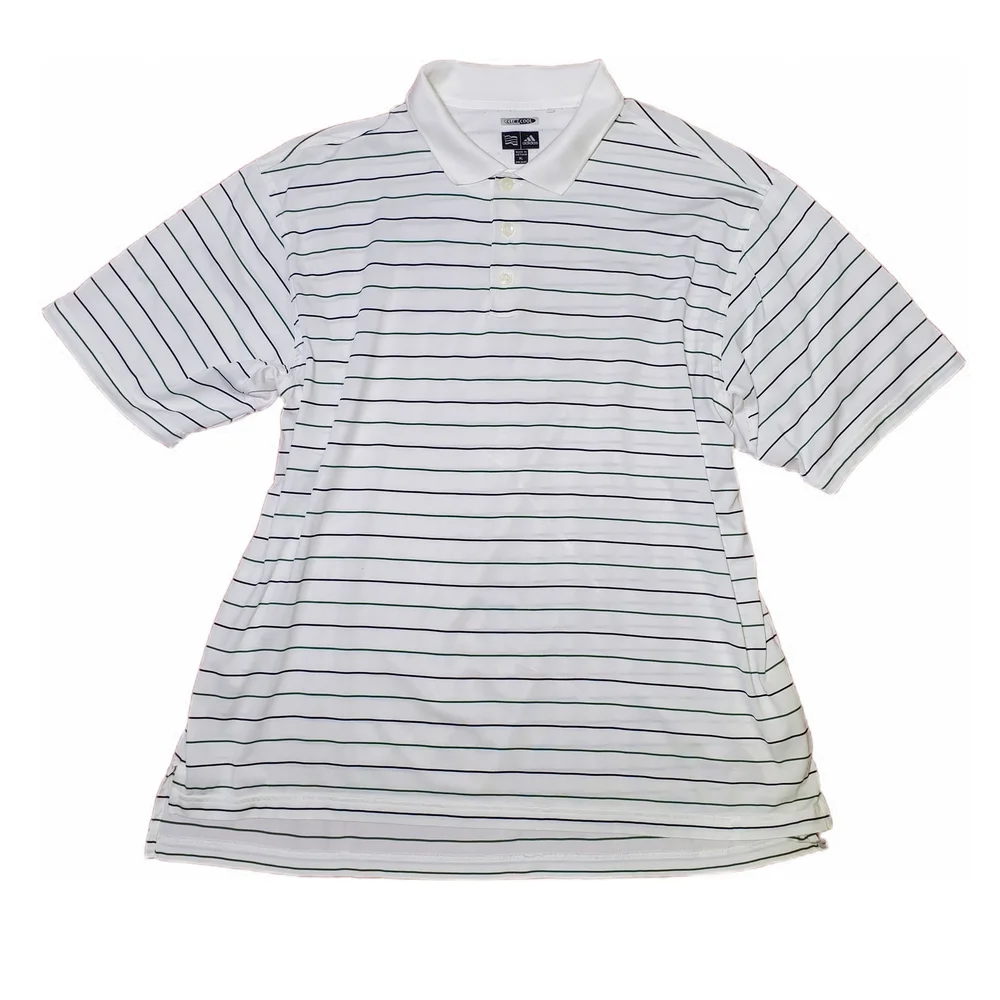 Vintage Adidas Shirt Men White Striped Golf ClimaCool Y2K Classic Polos Shirt XL